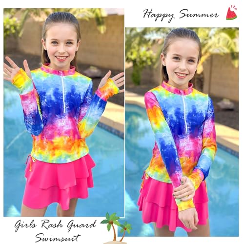 Image of Vogseek 3-12T Girls Swimsuit Long Sleeve Rashguard Bathing Suits Swim Set