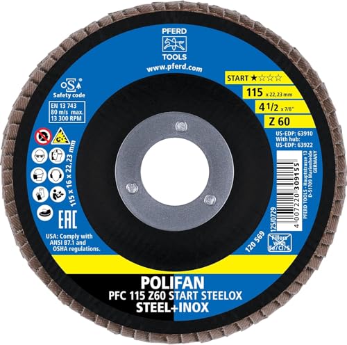 PFERD Polifan Serrated Washer, Pack of 10, PFC 115 x 22.23 mm Conical Z60 Start Line Start Steelox 69300937 - for Steel, Stainless Steel (INOX)