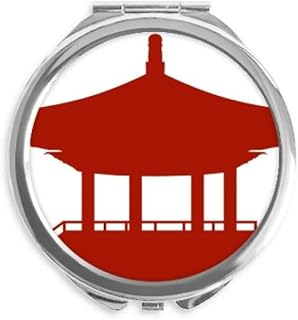 China Pavilion Culture Outline Pattern Hand Compact Mirror Round Portable Pocket Glass