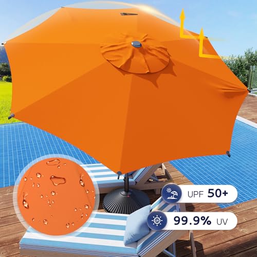 Image of Abba Patio 9FT Lyon Outdoor Patio Umbrella Outdoor Table Umbrella with Crank Market Umbrella 8 Sturdy Ribs UV Protection Waterproof and Push Button Tilt for Garden Deck Backyard Pool,Orange