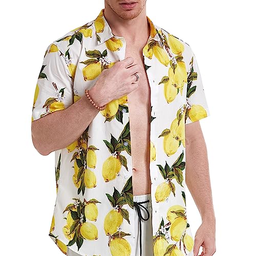 MCULIVOD Men's Printing Short Sleeve Casual Button Down Shirt,Hawaiian Tropical Fruit Pineapple Shirts4