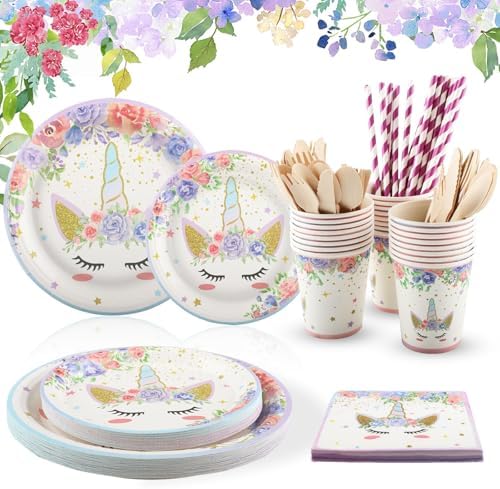 Vajilla para Fiesta de Unicornio, 200 Piezas Decoracion Cumpleaño...