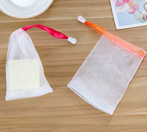 10PCS Double Layer Bubble Foam Net Exfoliating Mesh Soap Saver Pouch Drawstring Holder Bags Body Facial Cleaning Tool(Color Random)