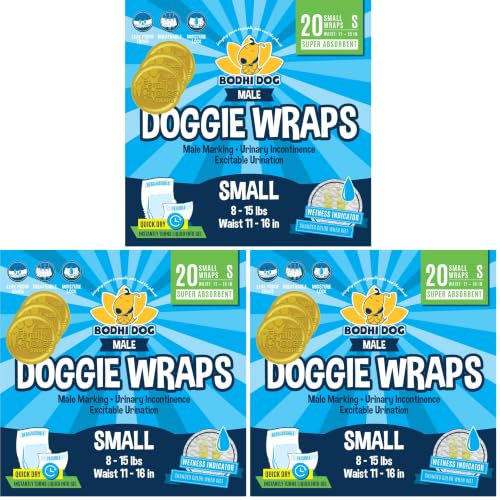Image of Bodhi Dog Disposable Male Dog Diapers - Super Absorbent, Leak-Proof Pee Wraps - Adjustable Fit, Comfortable Design, Advanced Moisture Control, and Wetness Indicator - Small (20 Count) (Pack of 3)