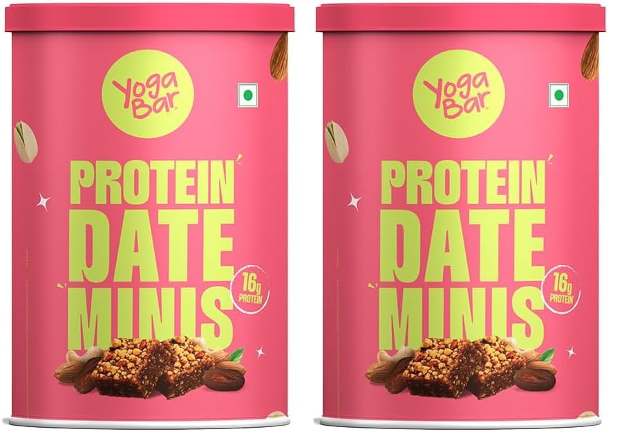 Image of Yogabar Protein Date Minis - 22g Protein, No Refined Sugar, Dates & Nuts Snack - 200g Pack (10 x 20g) (Pack of 2)