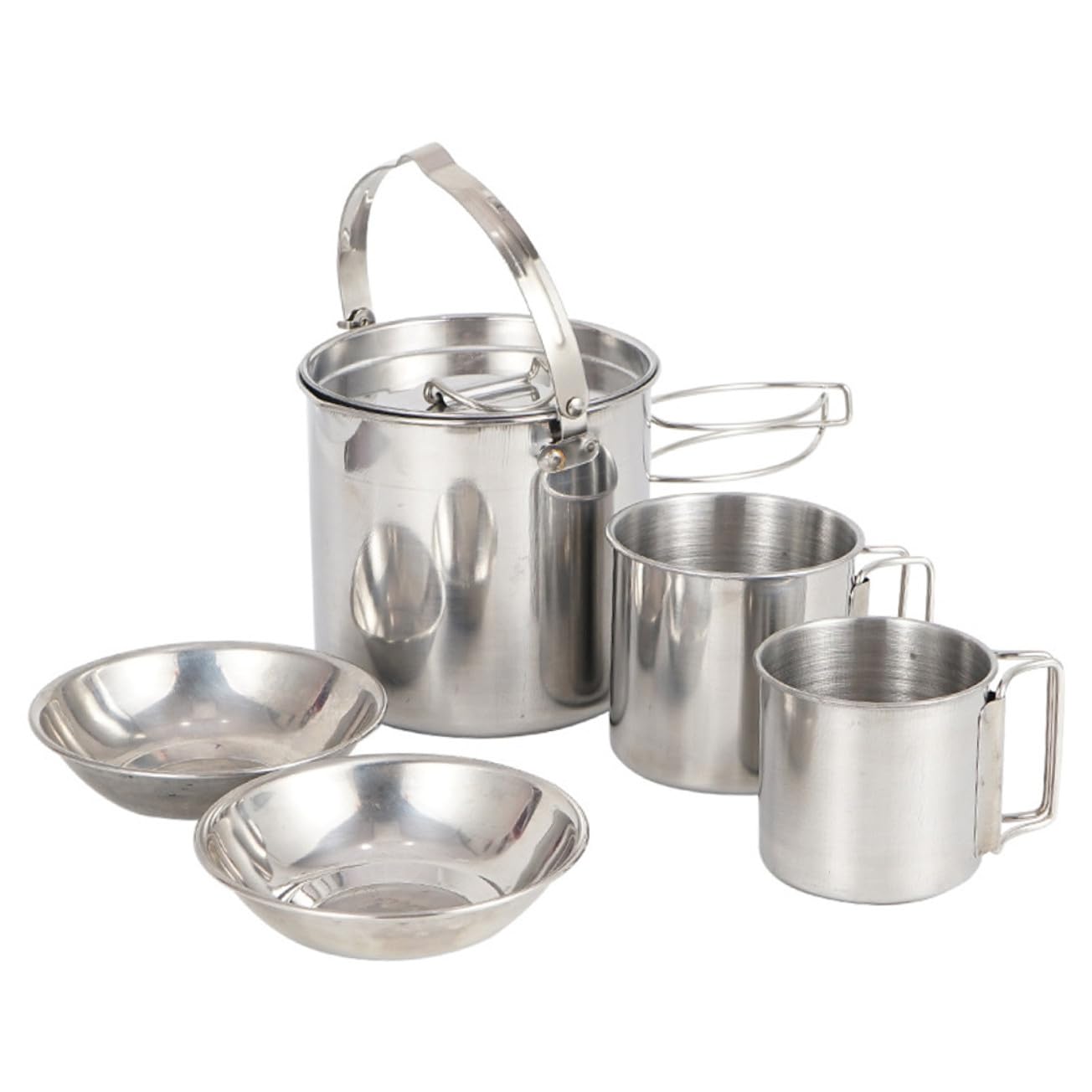 HANABASS Kit Couvert Camping Bouilloire Randonnée Cuisine Pique- Bol Acier Inoxydable Vaisselle Extérieur