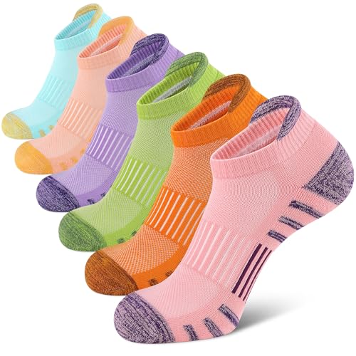 Airacker Athletic Running Ankle Cotton Socks, Low Cut Cushioned Performance Anti-Blister Tab Sports Socks for Men Women 6 Pairs