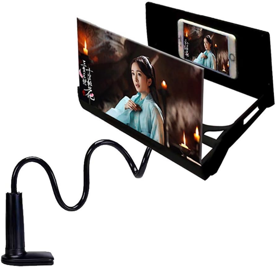 Magnifying Glass 3D Screen Magnifier Smartphone Stereoscopic Projection Mobile Phone Enlarger Movie Video Amplifier Bracket Desktop Foldable Stand Holder Anti-Radar Black W (Black)