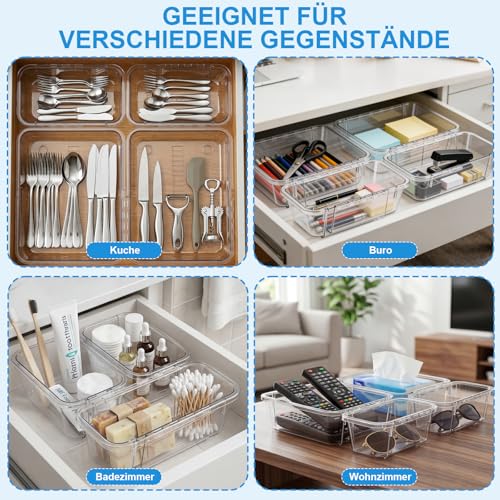 autumndeer 12 Stücke Transparent Verstellbar Schubladen Organizer Set, Schminktisch Organizer Schublade Make Up Organiser, Schubladen Ordnungssystem für Makeup, Küchen, Badezimmer, Büro, Schminktisch