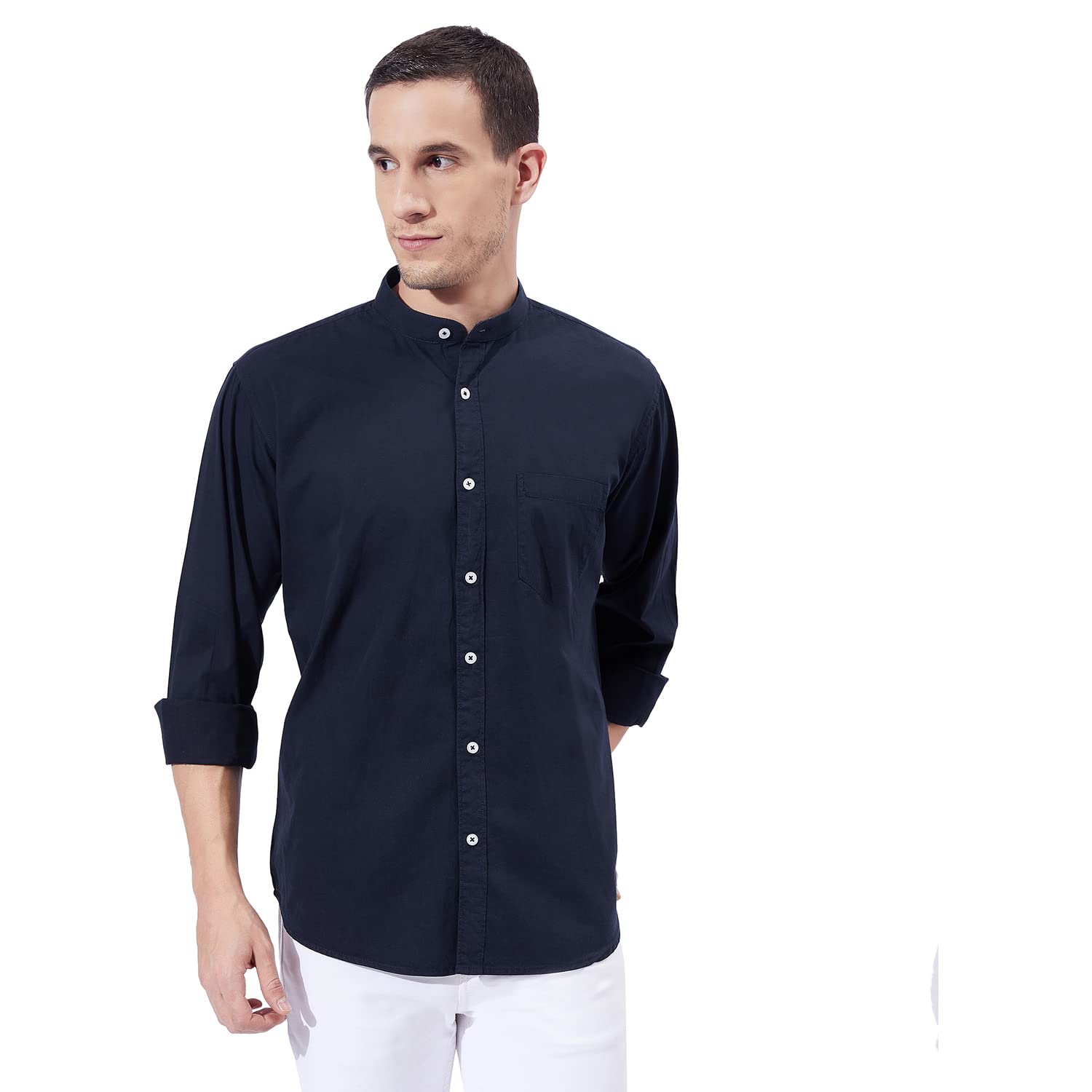ben martin Men's Cotton Mandarin Collar Shirt with Chest Pocket|| Chinese Collar, Slim Fit, Casual & Formal Wear || Soft & Breathable Fabric ||Full Sleeve Shirt for Men-picture-25