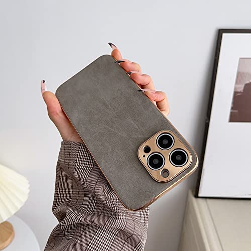 Coque iPhone 14 Pro Max en cuir texturé et cadre galvanisé chic gris