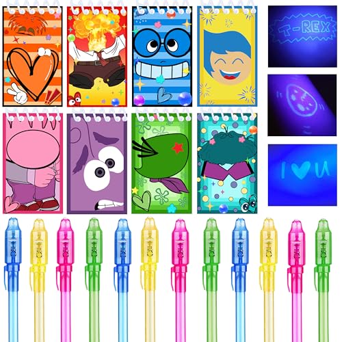 Junyaoii 12 UV Pens and 12 Cartoon Notebooks for Childrens Birthday Party Favors Boy & Girl Party Gift Bag Stuffers Advent Calendar Birthday Decoration