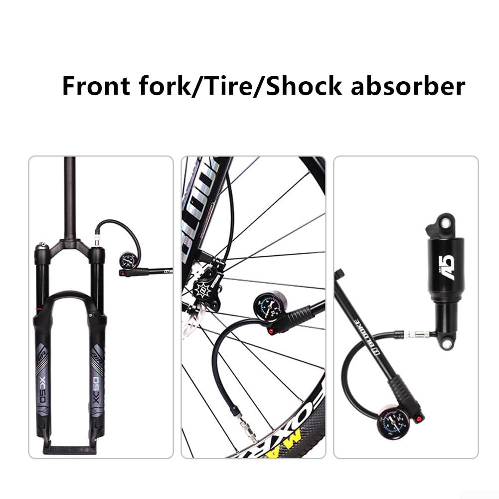Bomba de choque de suspensión trasera de bicicleta de 300 PSI para bicicletas de montaña y carretera (negro, 1 bomba)