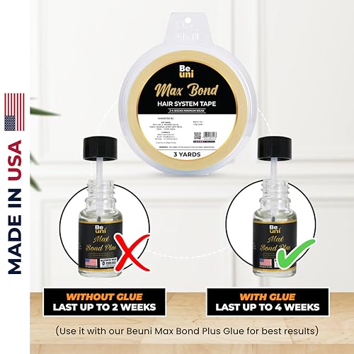 Image of Max Bond Hair Patch Tape For Men No Shine Tape For Hair Patch Super Ultra Hold Up To 2-4 Weeks Waterproof Wig Tape Skin Safe Medical Grade Material 3 Yard Roll
