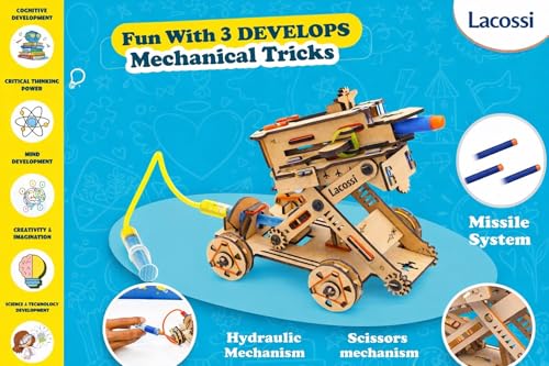 Image of 2 in 1 Hydraulic Missile Launcher & Plane Launcher STEM Wooden Construction Game, Activity Game, Science kit | Birthday Gifts for Boys & Girls I Kids 8 to 14 Years