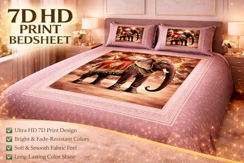 Image of DECORUM Premium 7D Digital Printed Cotton BEDSHEET (90 X 100) Inch with 2 King Size Pillow Covers - HIGH-Definition Design & Superior Comfort (Heavy Quality) BEDSHEET
