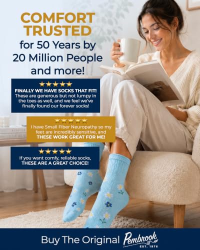 Image of Pembrook Bamboo Viscose Diabetic Socks for Women & Men - 6 Pairs Ankle Socks for Swollen Feet | Neuropathy Socks