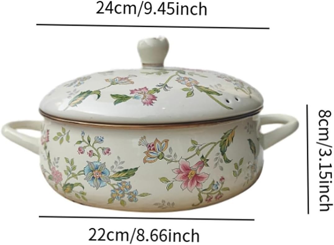 24cm Enamel Cooking Pot Soup Cooker Milk Kitchen Saucepan Large Capacity Porcelain Pot Induction and Fit for Gas Cooker Hotpot