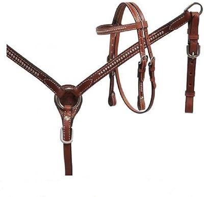 Showman Miniature Size Silver Studded Medium Oil Leather Headstall Bridle Breast Collar Set