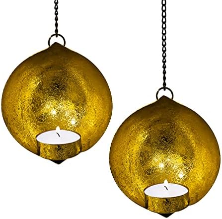 SATVIK 2 Pc Set of Wall Hanging Iron Tea Light Holder for Living Room Foil Paint Votive Sconce Candle Holder Christmas, Wedding, Party Decoration Idea