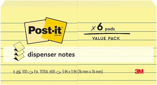 Notas adhesivas Post-it Pop-up cuaderno, recarga, amarillo, 3.0 x 3.0 pulgadas (2.992 x 2.992 in), 97 hojas x 6 almohadillas R335