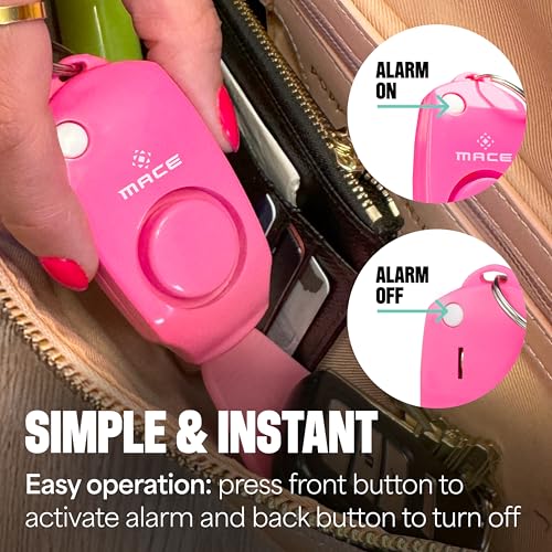 Image of Mace Brand 130dB Personal Alarm Key Chain with Bag Clip, Backup Whistle, and Hidden Off Button for Self Defense, Pink