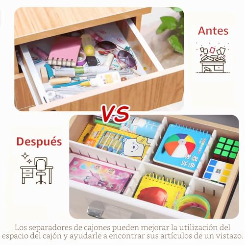 Miniatura 5 de Separadores Para Cajones Ajustables De Plástico, 42 X 9 Cm, Organizadores Modulares, Rejilla Organizadora Para Armario O Escritorio Para Baño, Orden De Calcetines Y Slip, Color Blanco Blanco 42 9cm