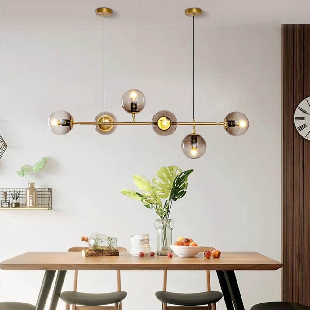 6 luci E27 Lampadario moderno Nord Europa Lampadario a sfera in vetro Industriale 51 pollici Lampada a sospensione a soffitto per soggiorno Sala da pranzo Decorazione artistica Ristorante