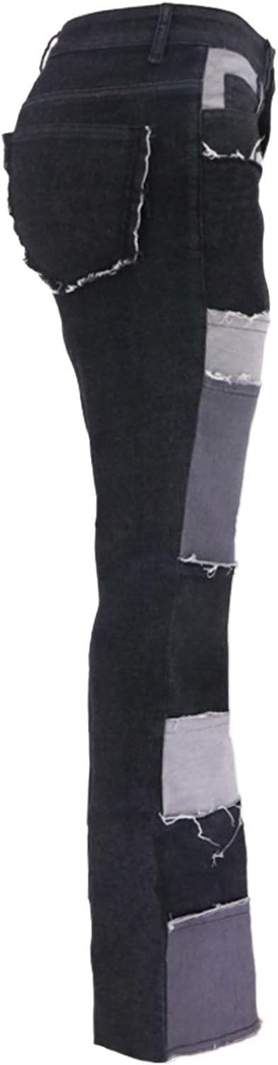 FOURSTEEDS Women's High Waist Patchwork Flared Jeans Hippie Color Blocked Distressed Bells Bottom Denim Pants