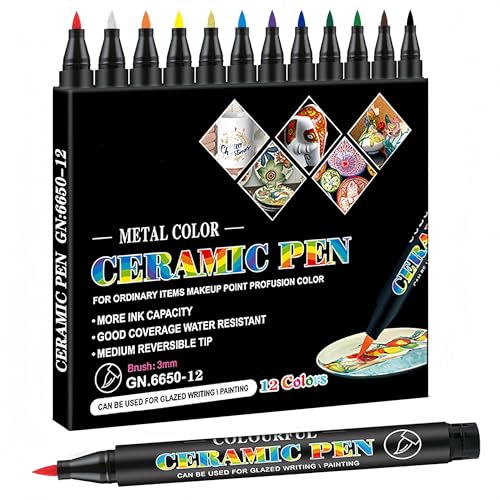 Permanent Marker Pens for Ceramics (12 Colors)