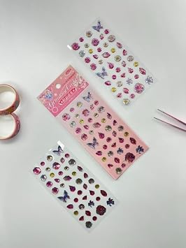 Holografik  i ek ve Kelebek Pembe Paket Tek Yaprak 42 Adet Ta  Sticker Seti/Etiket/ kartma
