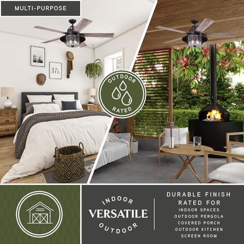 VAXCEL Charleston 56 in. New Bronze Indoor Outdoor Rod Mount Rustic Ceiling Fan with Reversible Driftwood-Dark Maple Blades, Dimmable LED Light Kit Remote Control, 3 Speeds, Clear Seeded Glass Shade - Image 4