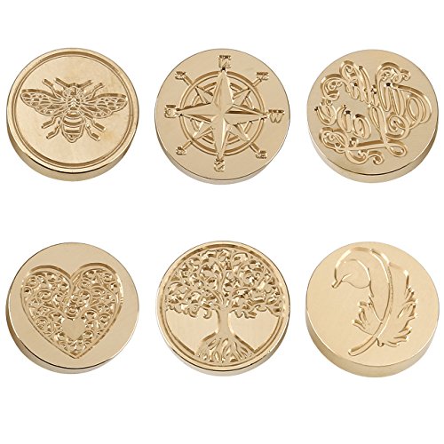 Yoption 6 Pcs Wax Seal Stamp Set, Vintage Tree of Life Bee Heart Compass Feather with Love Sealing Wax Stamps Kit, Wooden Handle with Brass Head for Wedding Invitation Cards Christmas Gift