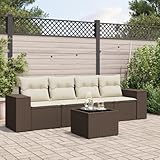 Owoxanthellate 5-teiliges Gartensofa Set Braun 217x217 cm, modulare Lounge aus UV-beständigem Poly-Rattan, wetterfest mit Sitzkissen & Glastisch