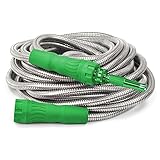 Bernini Pro Series Metal Garden Hose 50 Ft Super Flexible Garden Hose, Lightweight No Kink Puncture Resistant 304 Stainless Steel Hose With Aluminum Spray Nozzle & New Large Grips (50', Grass Green)