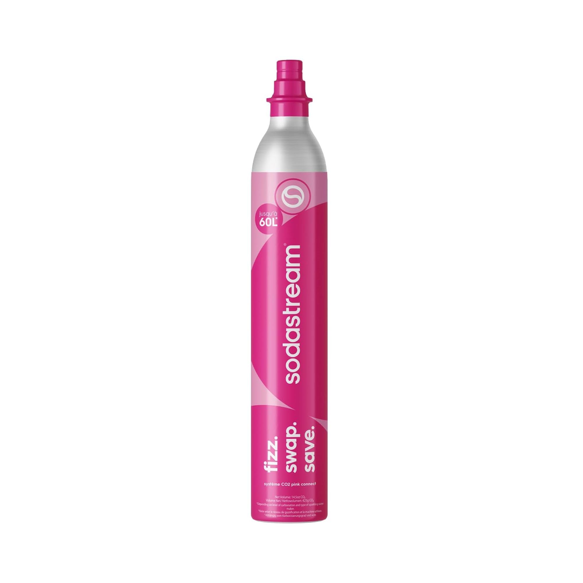SodaStream - CO2 Cylinder for Sparkling Water Maker, Quick Connect Gas system, Makes 60 Litres Fizzy Drinks, Compatible with Terra, Duo and Art, Reduce Plastic Waste, Pink