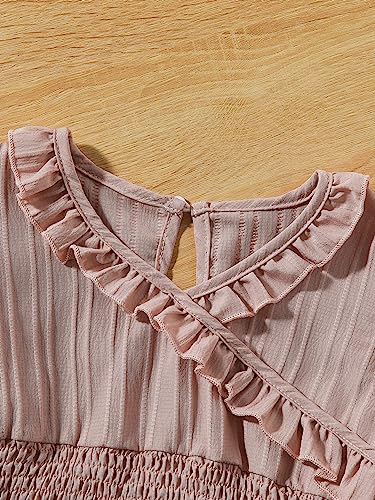 WDIRARA Girl's Ruffle Trim V Neck Cap Sleeve Shirred Ruffle Hem Blouse Peplum Top4