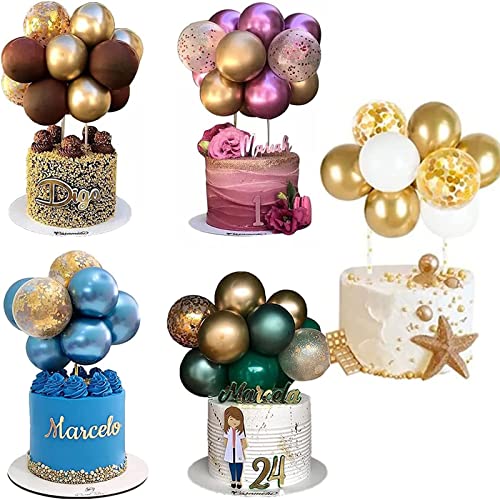 Lwtsrp 5 Set Topper Cupcake Ballon Confettis, Topper de Gâteau de Ballon d'or, Mini Ballons Anniversaire Cake Topper, Cake Topper Personnalisé, pour Anniversaire Mariage Noël, Halloween, Baby Shower Cover