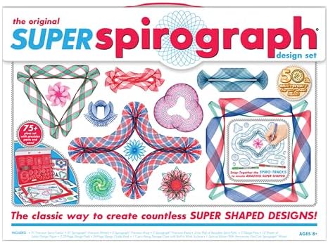 Spirograph Super 50th Anniversary Set –Arts and Crafts, Kids Toys, Art Supplies, Craft Supplies, Drawing Kit, Spiral Art, Classic Gear Design Kit, Case, Pens, Design Sheet Included, Ages 8+