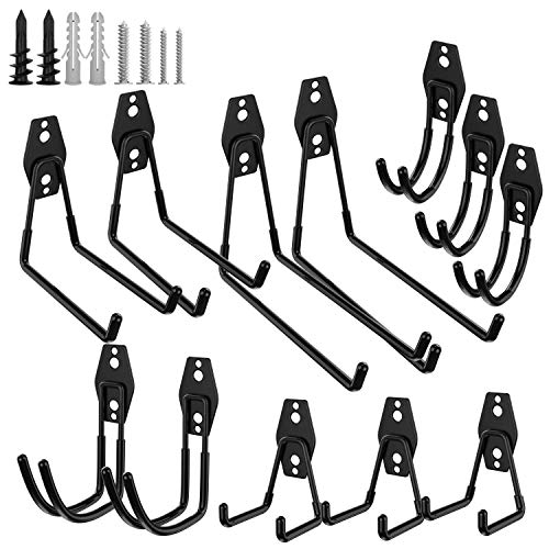 12 Pack Garage Hooks, Heavy Duty Steel Garage Storage Utility Hooks , Tool Hangers Garage Wall Mount Hooks Garage Organizer, Tool Storage for Power Tools, Ladders, Bulk Items, Bikes, Ropes (Black)