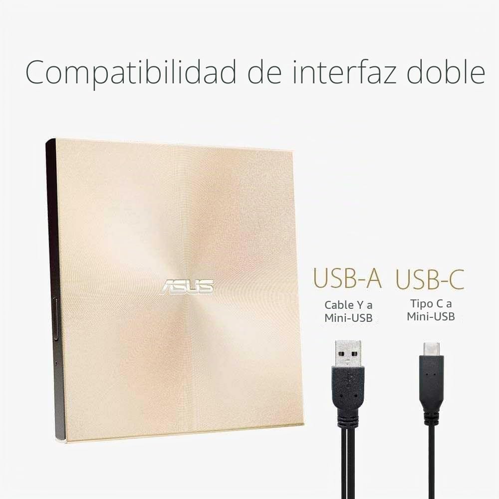 ASUS ZenDrive U9M SDRW-08U9M-U - Unidad de Disco óptico (8X, USB Tipo C + Tipo A, Compatible con Mac, 13.9 mm ultradelgada, compatibilidad con M-Disc, encriptación de Disco, E-Green, E-Media), Negro