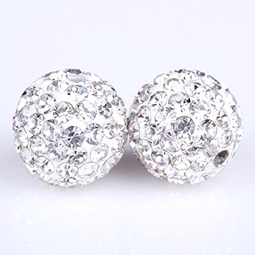 RUBYCA Pave Czech Crystal Disco Ball Clay Beads fit Shamballa Jewelry (50pcs, 8mm, White Clear)