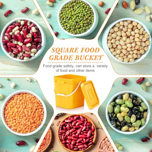 Image of Mumufy 5 Pcs 3.5 Gallon Square Food Grade Bucket with Lid Square Bucket Pail Plastic Handles for Long Term Food Storage, Camping, Fishing, Home Organization Easy Stack and Store (Yellow)