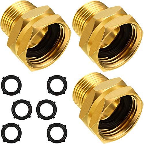 3 Packs 3/4 Inch GHT Female to NPT Male Connector, GHT to NPT Adapter Brass Garden Hose Connector Adapter Fitting to Pipe Fittings Connect with 6 Packs Extra Rubber Washer (1/2 Inch NPT Male)