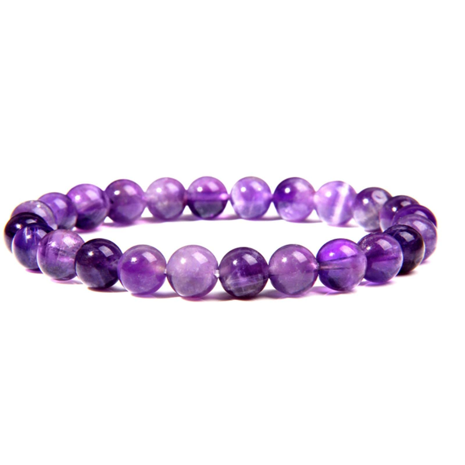 Herren-Armband mit natürlicher Heilenergie, Tigerauge-Armband, polierte 8 mm Lapislazuli-Perlen, elastisches Armband, Damen-Armband,Amethyst-21cm