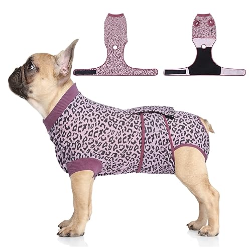 Image of Jiupety Dog Recovery Suit Adjustable, Dogs Bodysuit for Abdominal Wound After Surgery, Substitute E-Collar, M Size, Anti-Licking Surgical Dog Onesies, Pink Leopard
