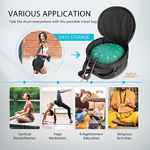 Vivohome 13 Notes 12 Inches Steel Tongue Drum Set C Key With Travel Bag, Mallets, Music Book, Finger Picks Percussion Instrument For Yoga Meditation Musical Education Entertainment Concert Green #TOP4