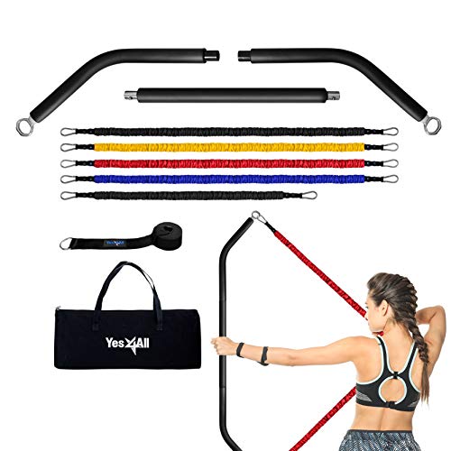 Yes4All Bow Resistance Band/Resistance Band Bar with 4 Resistance Levels (10, 20, 30, 40lbs) & Carry Bag â€“ Resistance Band Kit for Full Body Workout, Black