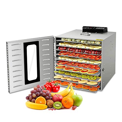 Seapn - Deshidratador de alimentos, 10 bandejas con ventana de cristal visible, bajo consumo de voz y energía, deshidratador para frutas, carne