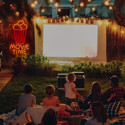 Image of Movie Time Neon Sign LED Light Sign for Movie Room Bedroom Wall Decor | Cinema Theme Wall Decor with USB Powered LED Lighting for Bedroom, Movie Room and Entertainment Space